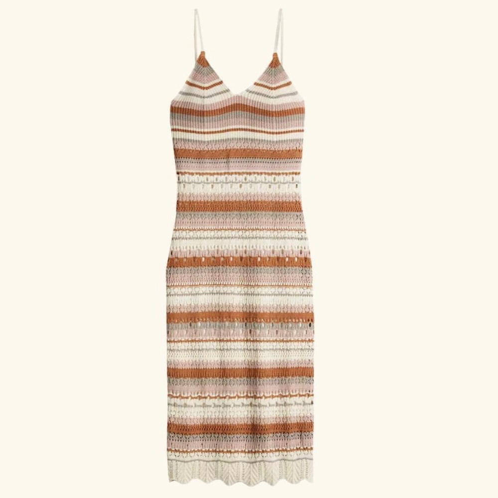 Striped Knit Midi Dress - Cream and Brown